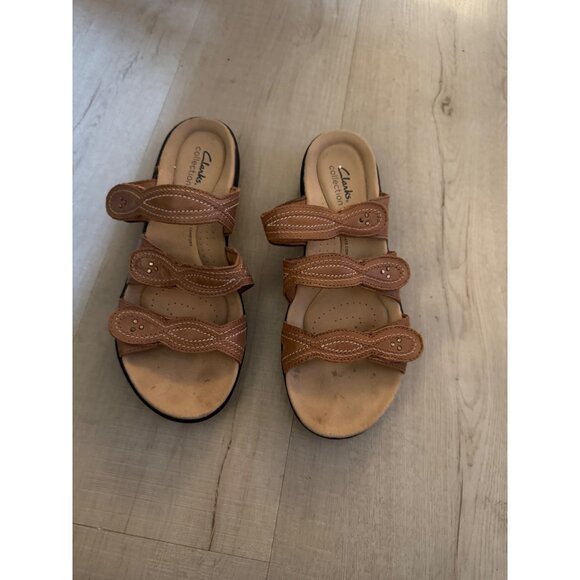 Clarks  Laurieann Ayla Tan Leather Adjustable Strap Sandals Size 8.5 - Picture 3 of 8